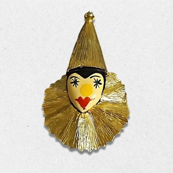 Jewelry - Vintage Whimsical Clown Pendant Enamel Accents Gold Tone Hardware Multicolor OS